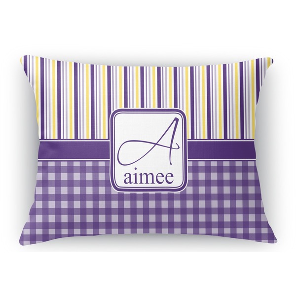 Custom Purple Gingham & Stripe Rectangular Throw Pillow Case (Personalized)