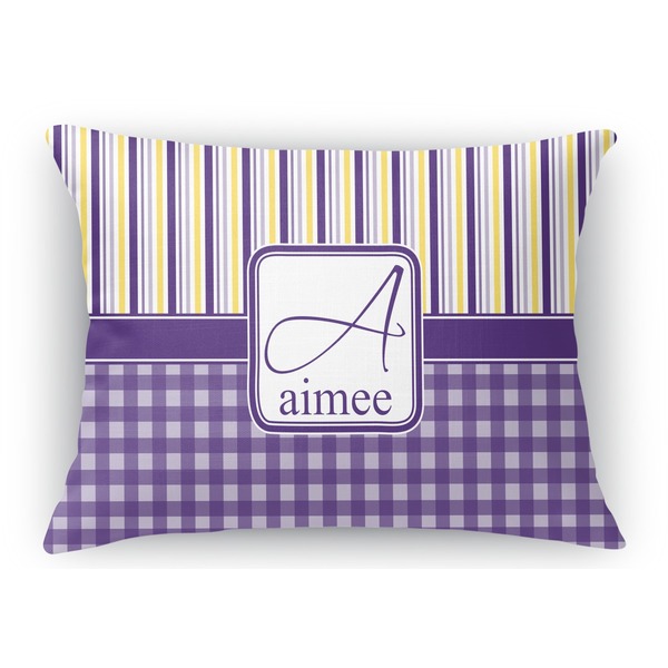 Custom Purple Gingham & Stripe Rectangular Throw Pillow Case - 12"x18" (Personalized)