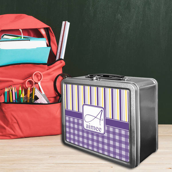 Purple Gingham & Stripe Tin Lunchbox - LIFESTYLE
