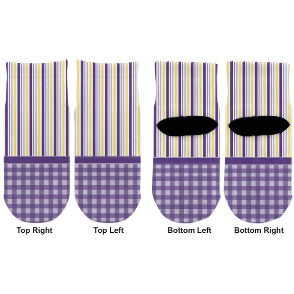 Purple Gingham & Stripe Toddler Ankle Socks - Double Pair - Front and Back - Apvl
