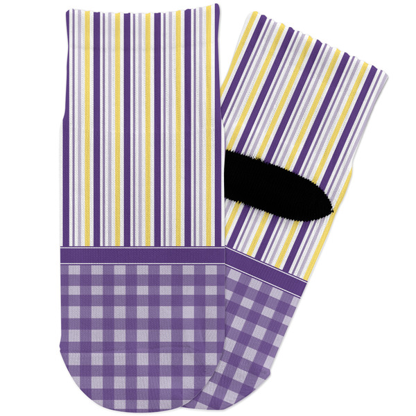 Custom Purple Gingham & Stripe Toddler Ankle Socks