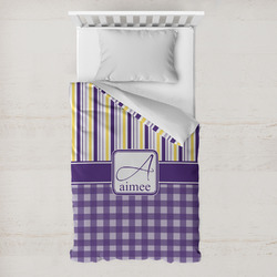 Purple Gingham & Stripe Toddler Duvet Cover w/ Name and Initial
