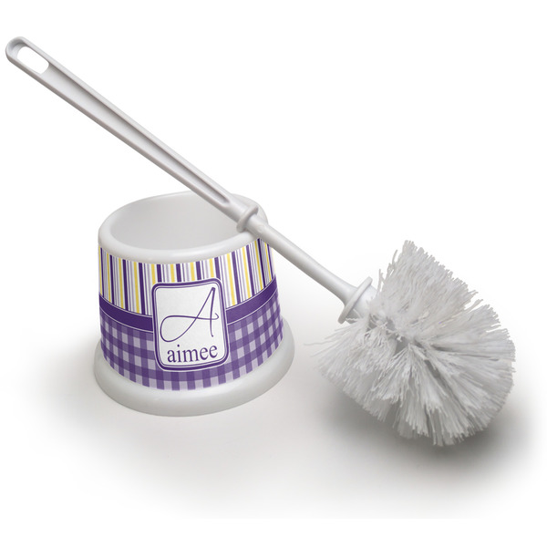 Custom Purple Gingham & Stripe Toilet Brush (Personalized)