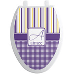 Purple Gingham & Stripe Toilet Seat Decal - Elongated (Personalized)