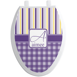 Purple Gingham & Stripe Toilet Seat Decal - Elongated (Personalized)