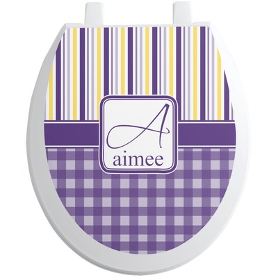 Purple Gingham & Stripe Toilet Seat Decal (Personalized)