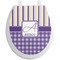 Purple Gingham & Stripe Toilet Seat Decal - Round (Personalized)