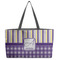 Purple Gingham & Stripe Beach Totes Bag - w/ Black Handles (Personalized)