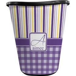 Purple Gingham & Stripe Waste Basket - Single Sided (Black) (Personalized)