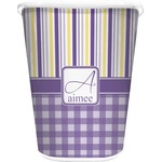 Purple Gingham & Stripe Waste Basket - Single Sided (White) (Personalized)