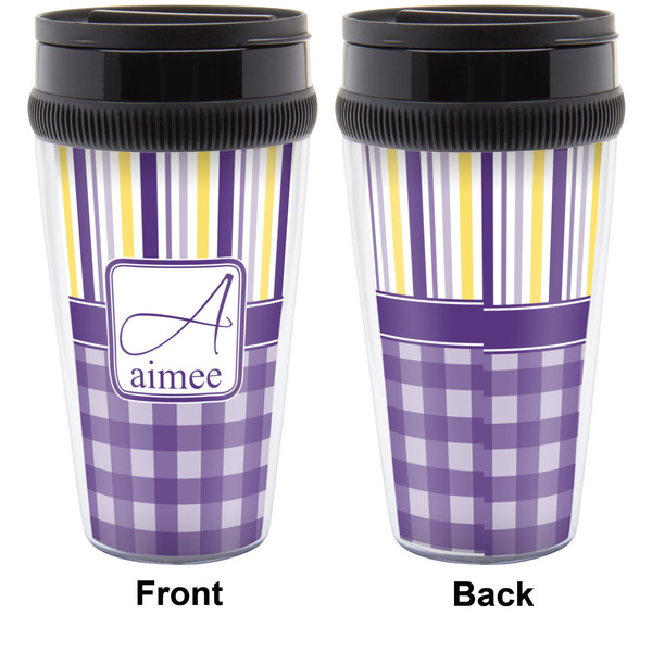 Purple Gingham & Stripe Travel Mug Approval (Personalized)