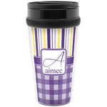 Purple Gingham & Stripe Acrylic Travel Mug without Handle (Personalized)