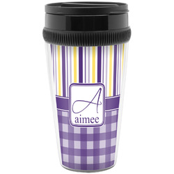 Purple Gingham & Stripe Acrylic Travel Mug without Handle (Personalized)