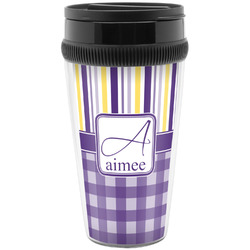 Purple Gingham & Stripe Acrylic Travel Mug without Handle (Personalized)
