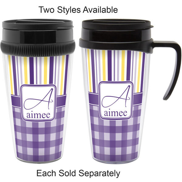 Purple Gingham & Stripe Travel Mugs - with & without Handle