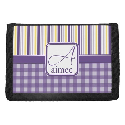 Purple Gingham & Stripe Trifold Wallet (Personalized)