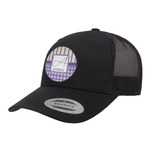 Purple Gingham & Stripe Trucker Hat - Black (Personalized)