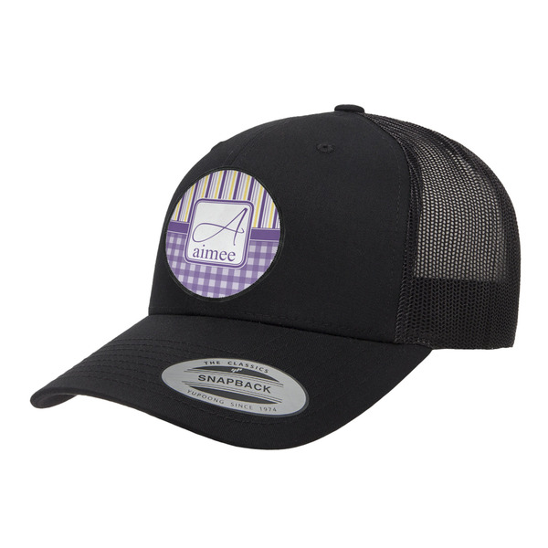 Custom Purple Gingham & Stripe Trucker Hat - Black (Personalized)