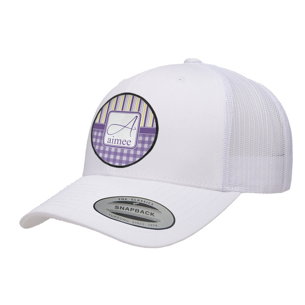 Custom Purple Gingham & Stripe Trucker Hat - White (Personalized)