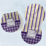 Purple Gingham & Stripe Burp Pads - Velour - Set of 2 w/ Name and Initial
