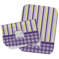 Purple Gingham & Stripe Burp Cloths - Fleece - Set of 2 w/ Name and Initial