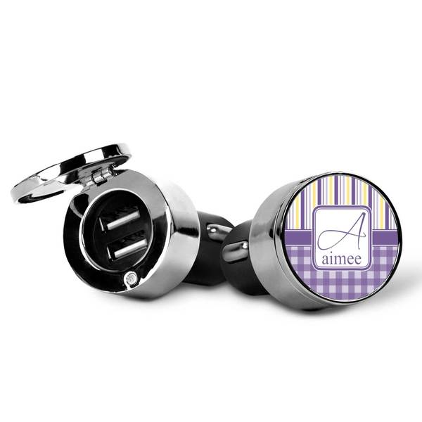 Purple Gingham & Stripe USB Car Charger