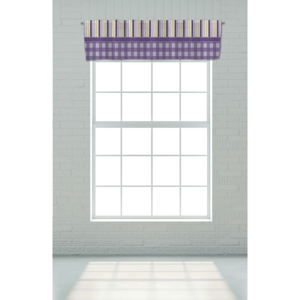 Purple Gingham & Stripe Valance - On window