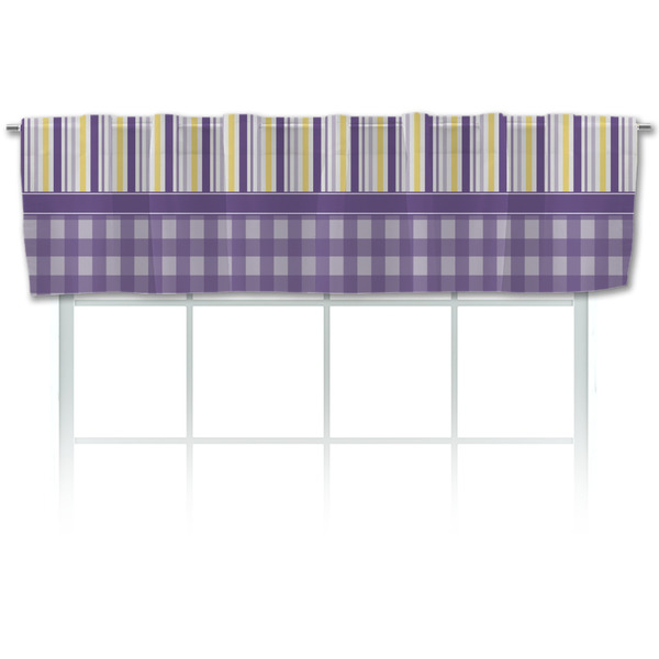Custom Purple Gingham & Stripe Valance
