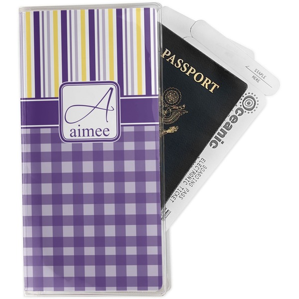Custom Purple Gingham & Stripe Travel Document Holder
