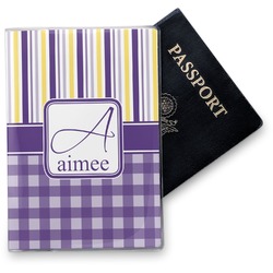 Purple Gingham & Stripe Vinyl Passport Holder (Personalized)