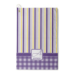 Purple Gingham & Stripe Waffle Weave Golf Towel (Personalized)