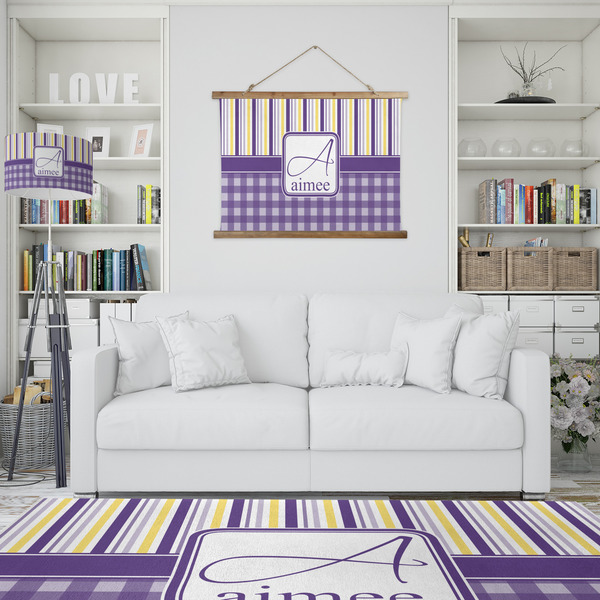 Purple Gingham & Stripe Wall Hanging Tapestry - IN CONTEXT