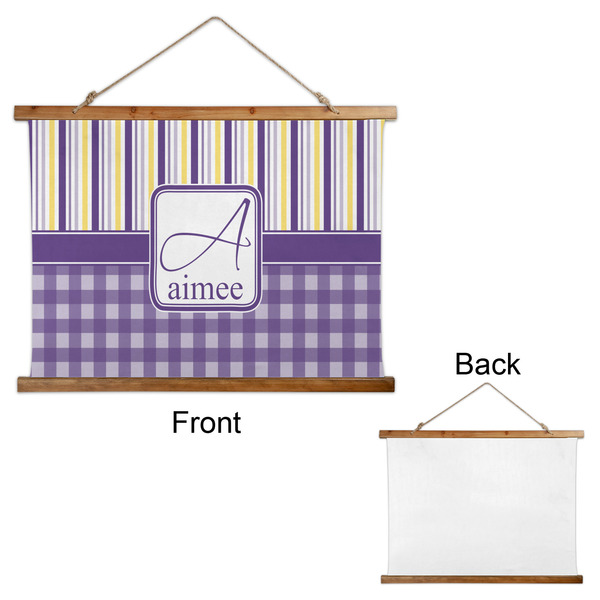 Purple Gingham & Stripe Wall Hanging Tapestry - Landscape - APPROVAL