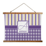 Purple Gingham & Stripe Wall Hanging Tapestry - Wide (Personalized)