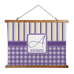 Purple Gingham & Stripe Wall Hanging Tapestry - Wide (Personalized)