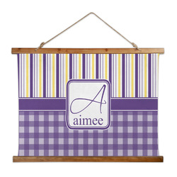 Purple Gingham & Stripe Wall Hanging Tapestry - Wide (Personalized)