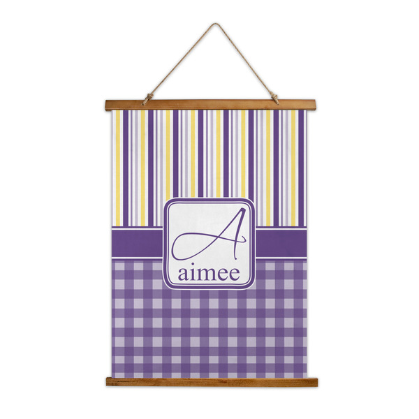 Custom Purple Gingham & Stripe Wall Hanging Tapestry - Tall (Personalized)