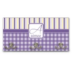 Purple Gingham & Stripe Wall Mounted Coat Rack (Personalized)