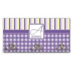 Purple Gingham & Stripe Wall Mounted Coat Rack (Personalized)