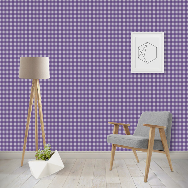 Custom Purple Gingham & Stripe Wallpaper & Surface Covering