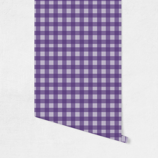 Purple Gingham & Stripe Wallpaper on Wall