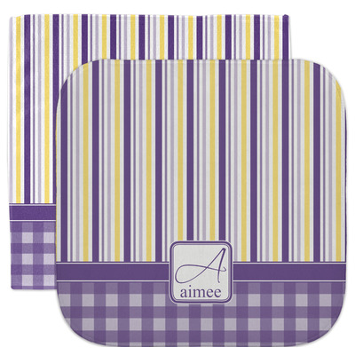 Purple Gingham & Stripe Facecloth / Wash Cloth (Personalized)