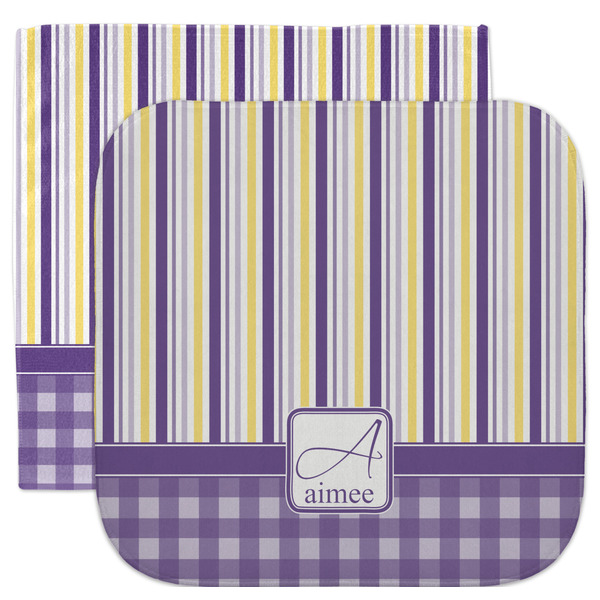 Custom Purple Gingham & Stripe Facecloth / Wash Cloth (Personalized)