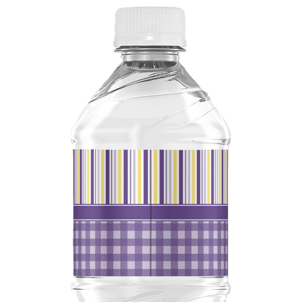 Purple Gingham & Stripe Water Bottle Label - Back View
