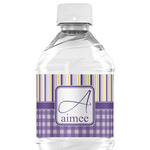 Purple Gingham & Stripe Water Bottle Labels - Custom Sized (Personalized)