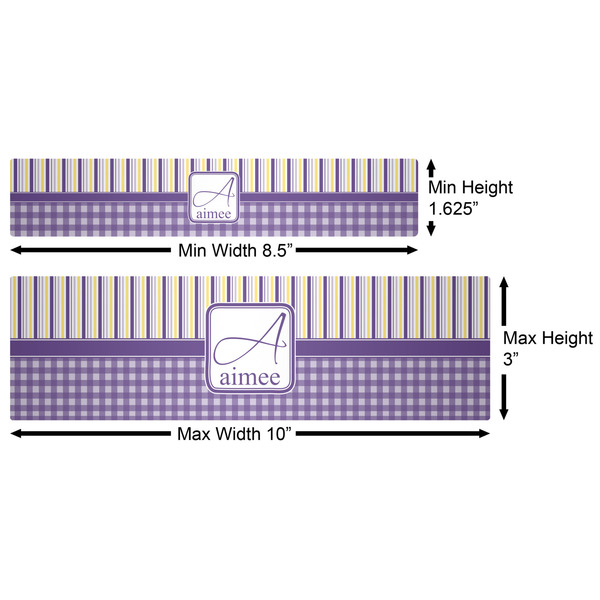 Purple Gingham & Stripe Water Bottle Labels w/ Dimensions