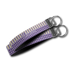Purple Gingham & Stripe Wristlet Webbing Keychain Fob (Personalized)