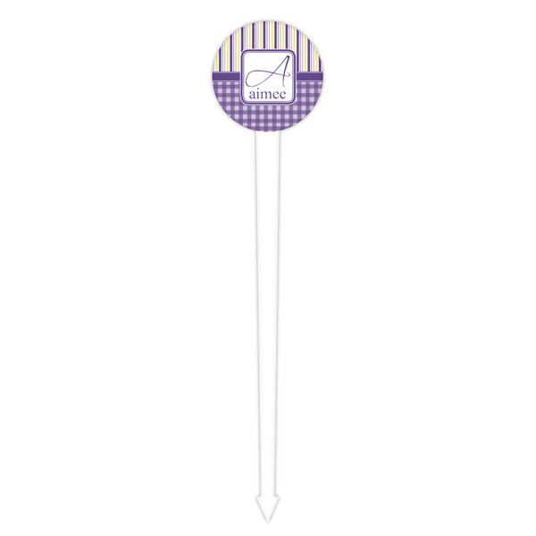 Purple Gingham & Stripe White Plastic 4" Food Pick - Round - Single Pick