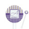Purple Gingham & Stripe White Plastic 5.5" Stir Stick - Round - Closeup