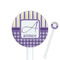 Purple Gingham & Stripe 5.5" Round Plastic Stir Sticks - White - Single Sided (Personalized)
